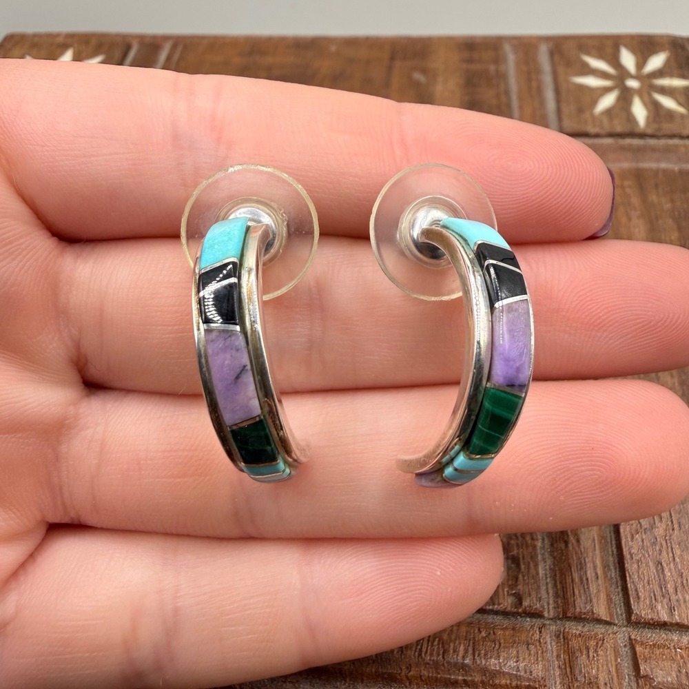 Touch of Santa Fe TSF Hoop Earrings Sterling Silver Inlay Southwestern